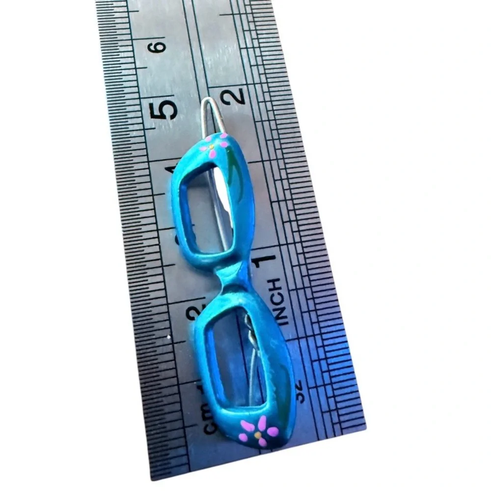 Vintage Cateye Glasses Barrettes‎ Hair Clips, Hand Painted Blue, Deadstock, 2”